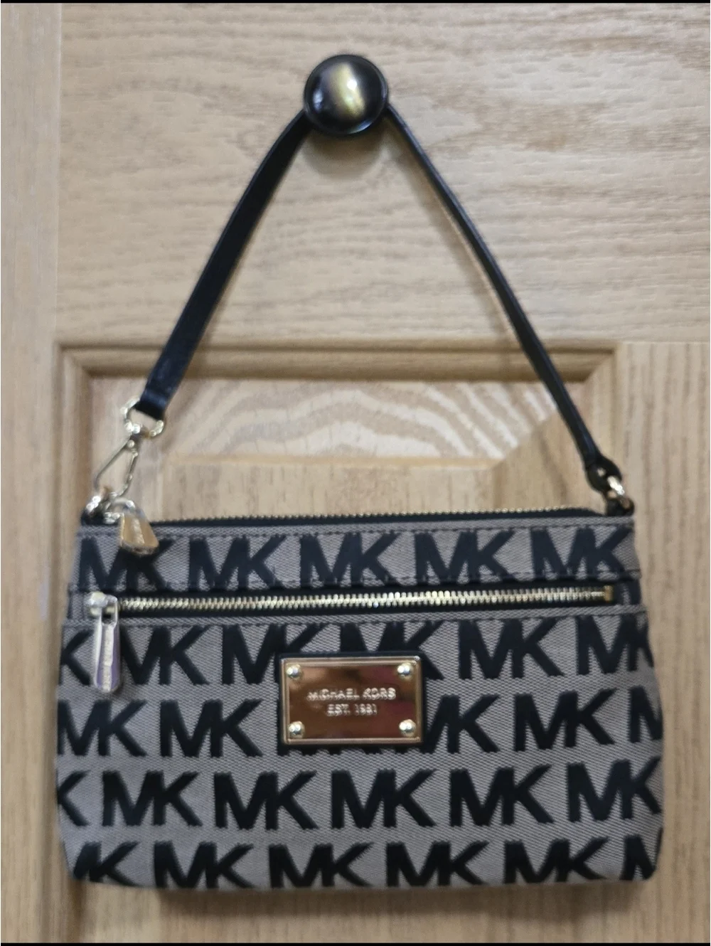 Michael Kors Signature MK Monogram Canvas Wristlet Clutch with Detachable Strap,
